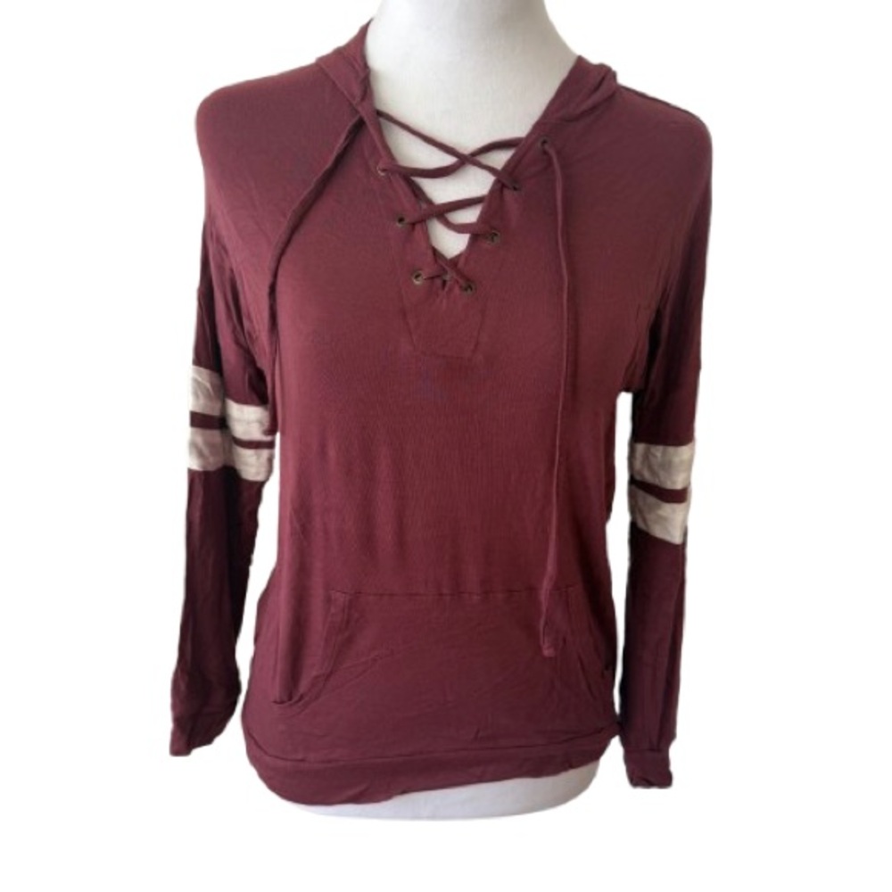 Pink Republic Red and White Lace-Up Hoodie with Long Sleeves